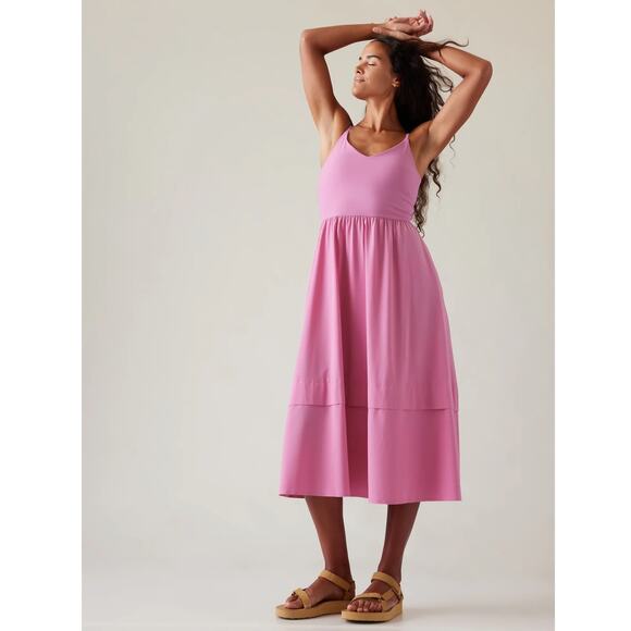 Athleta Elation V-Neck Hybrid Dress Size XL Maritima Pink Midi Tank Dress - Picture 1 of 9